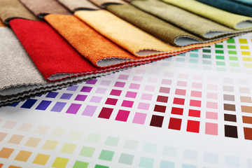 Scraps of colored tissue with palette close up