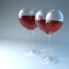 Liebe zum Wein, herzförmige Weingläser
