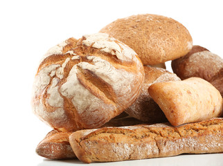 Different fresh bread, isolated on white