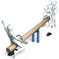 Vier Figuren auf Wippe, Balance