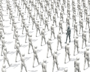 Naklejka premium Weiße Figur in Gruppe läuft in entgegengesetzte Richtung
