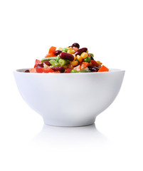 Healthy beans salad isolated on white