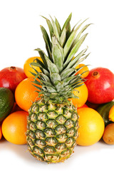 Assortment of exotic fruits isolated on white
