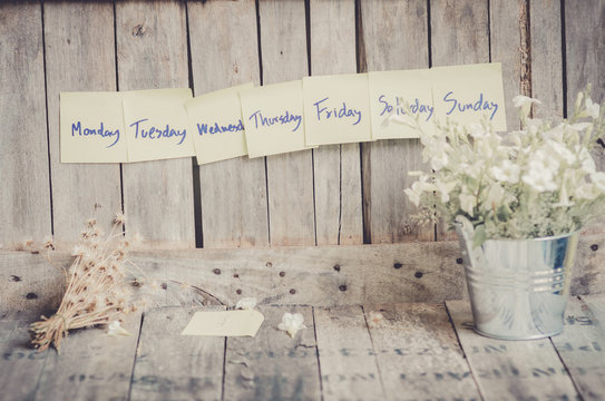 Vintage style effect Sunday Monday Tuesday Wednesday Thursday Fr