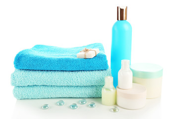 Still life with terry towels isolated on white