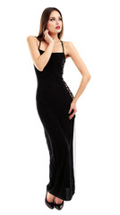 Fototapeta premium Beautiful model in dress isolated on white