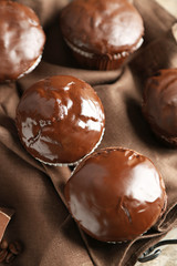 Tasty homemade chocolate muffins, close up
