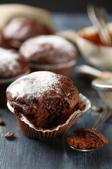 Composition with tasty homemade chocolate muffins