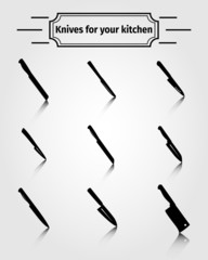 Set of kitchen knives