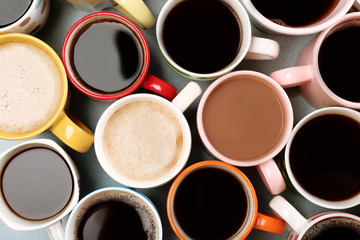 Many cups of coffee, top view