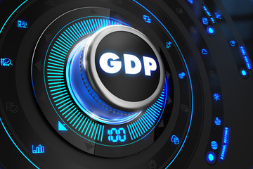 GDP Button with Glowing Blue Lights.