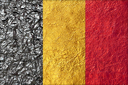 Belgium Flag with a Shiny  leaf  Bronze Shiny  leaf   foil textu