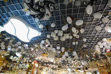Many beautiful chandeliers light  store