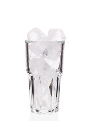 Glass with ice cubes.