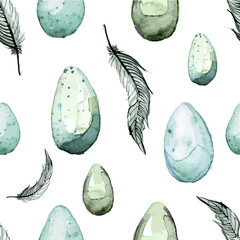 Happy Easter! Watercolor hand drawn Easter egg seamless pattern.