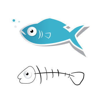 Paper Cut Fish and Fishbone Vector Illustration