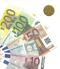 euro money, notes and french coin