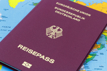 German Passport on a world map