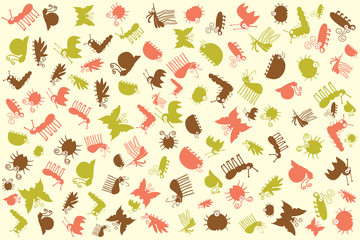 Retro Seamless Vector Pattern Of Colorful Cute Insects