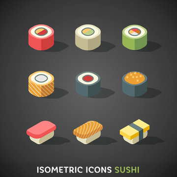 Flat Isometric Icons Sushi