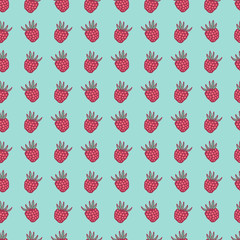 Bright retro seamless pattern with berries. Raspberries on blue