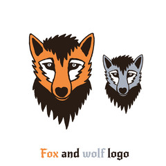 Vector illustration of a fox and wolf. Cute and fun cartoon