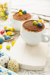 Easter cream dessert tiramisu based in portioned cups