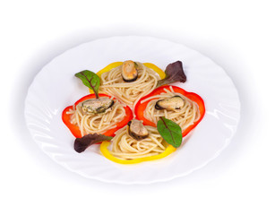 Tasty italian pasta with seafood.