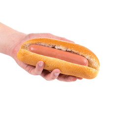 Tasty hotdog in hand.