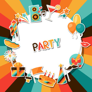 Celebration background with party sticker icons and objects.