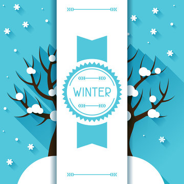 Seasonal illustration with winter tree in flat style.