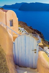 Beautiful gate in Oia village, Santorini island, Greece © jsk12