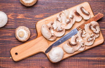 Mushrooms on a cutting board