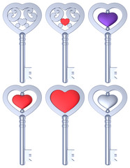 Heart Shaped Key 3D Silver Set