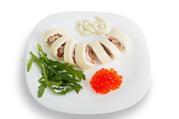 Cheese rolls with ham and vegetables