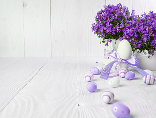 Easter eggs on wood table