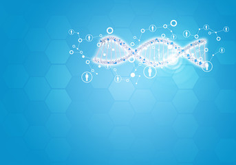 Unites all human gene DNA. Background with hexagon and