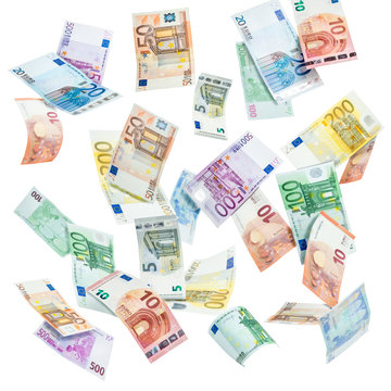 Euro Geldscheine vor wei&szlig;em Hintergrund