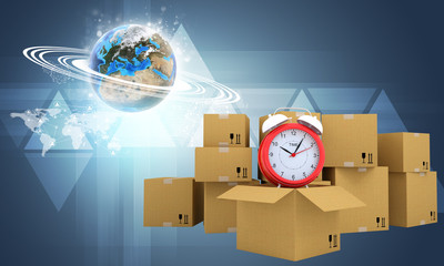 Postal boxes on them alarm clock. Backdrop of earth, triangle