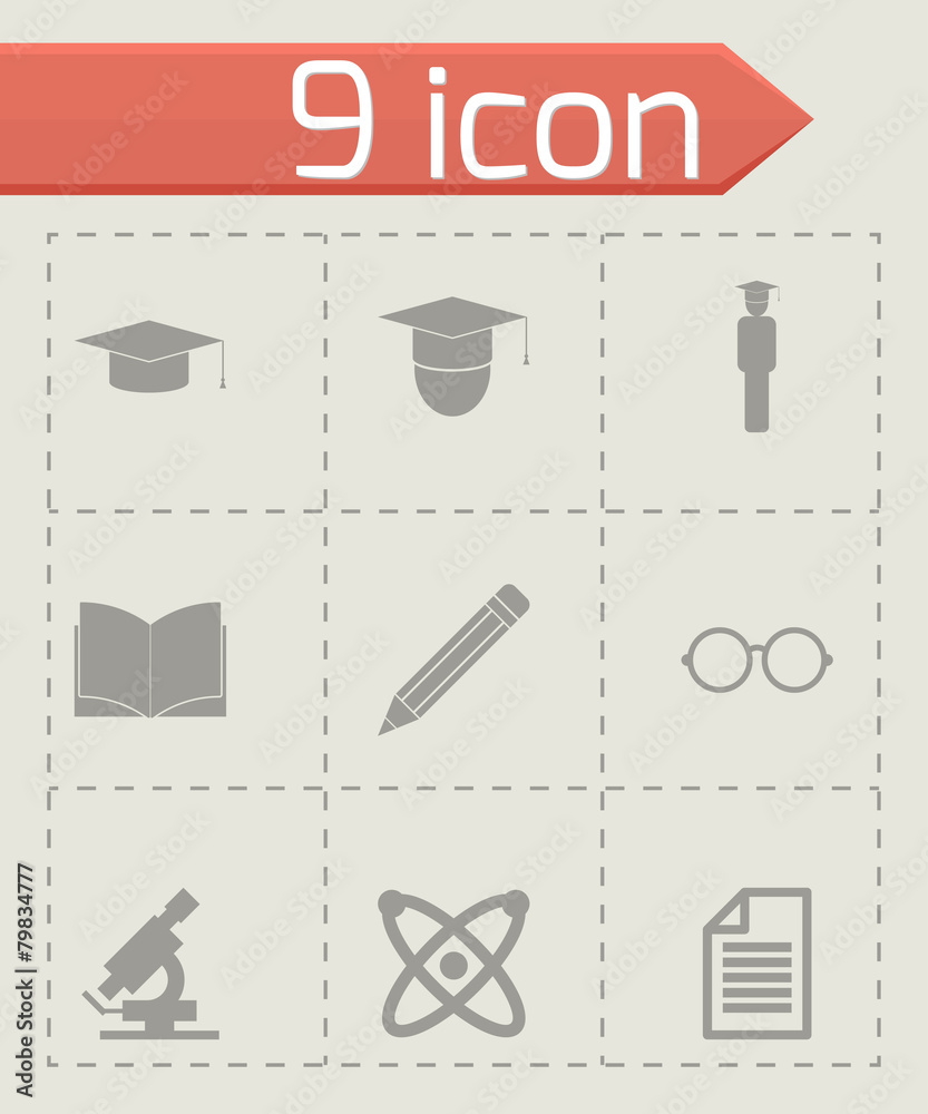 Sticker vector black education icon set