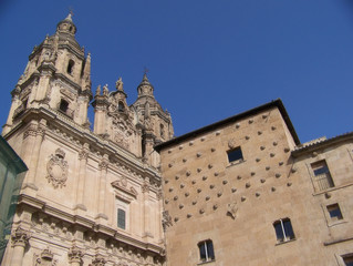 Fototapeta na wymiar Iglesia de La Clerecia e Casa de las Conchas, Salamanca