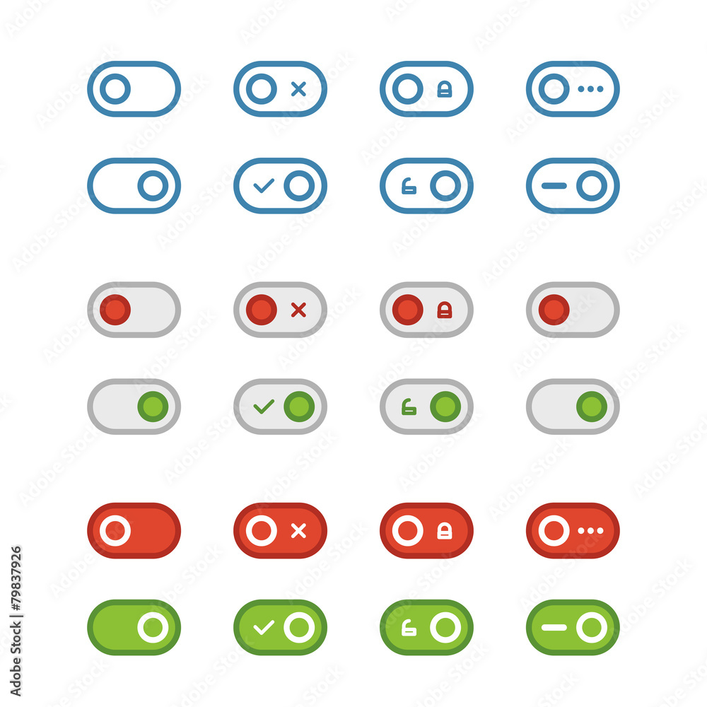 Poster different flat design sliders collection isolated on white. web