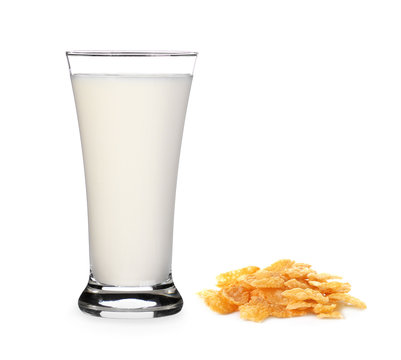 Cornflakes and milk isolated on white background