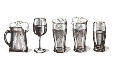 bar alcoholic drinks on a white background. sketch