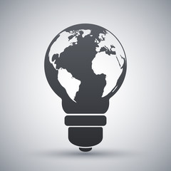 Vector light bulb icon with world map