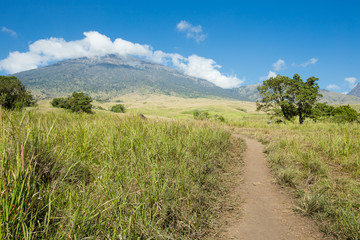 Mt Rinjani, an active volcano on Lombok island, Indonesia, South East Asia on a clear blue summer vacation day