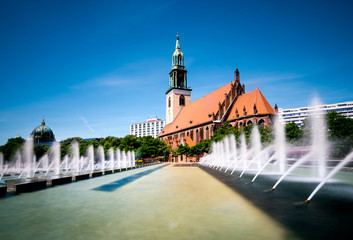 Fountains on Alexanderplatz and St. Mary's Church