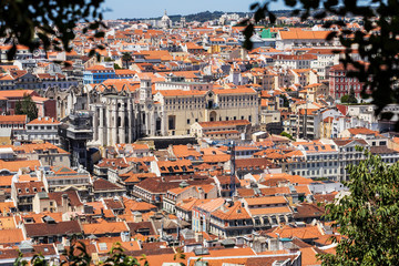 Fototapeta na wymiar Bird view of Santa Justa elevator and Carmo church, Lisbon