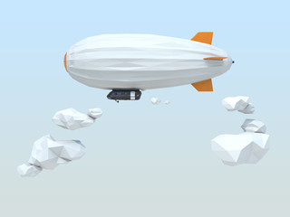 3D low poly style blimp floating in the sky