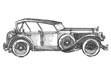 vintage car on a white background. sketch, illustration